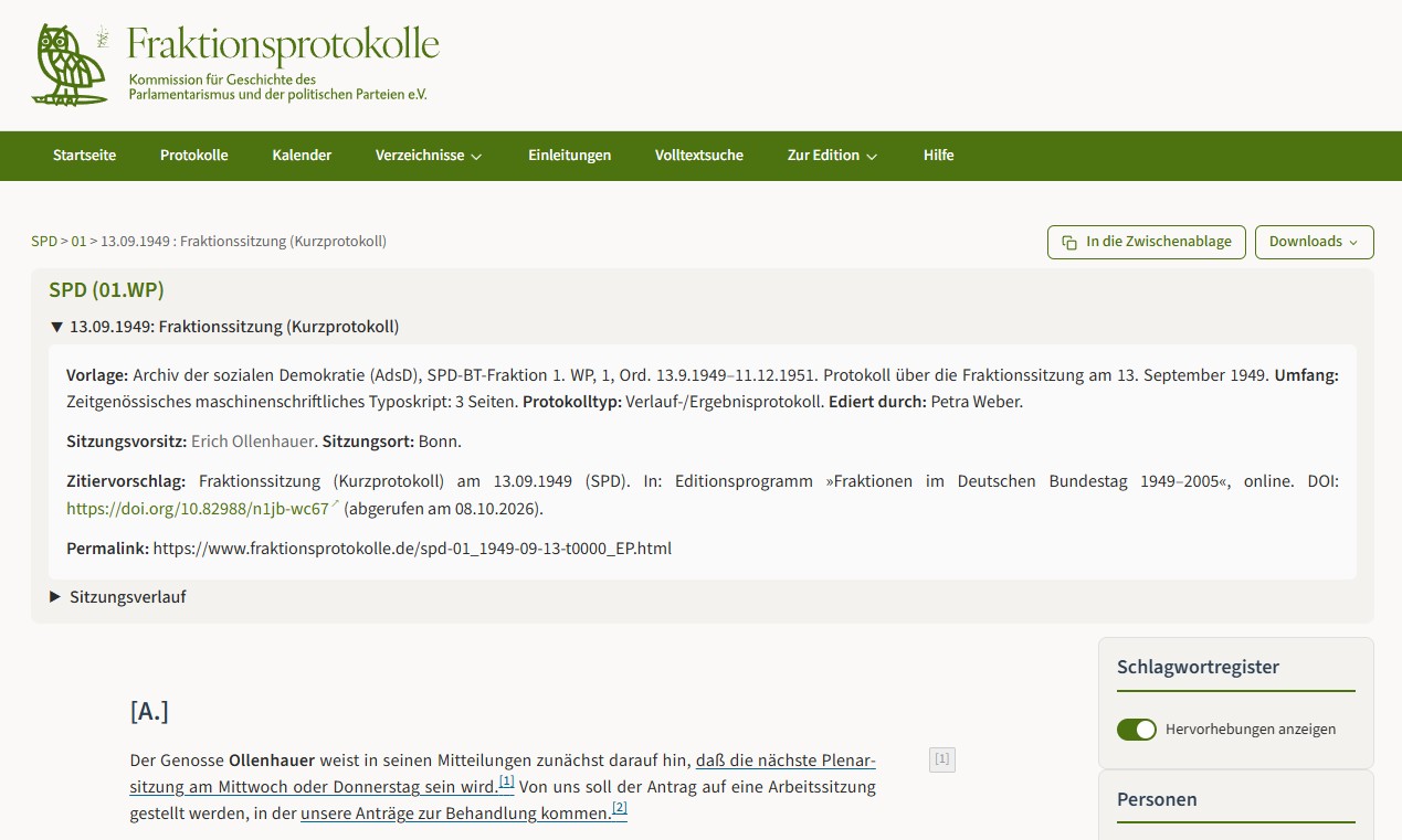 Screenshot aus der Edition mit DOI-Link